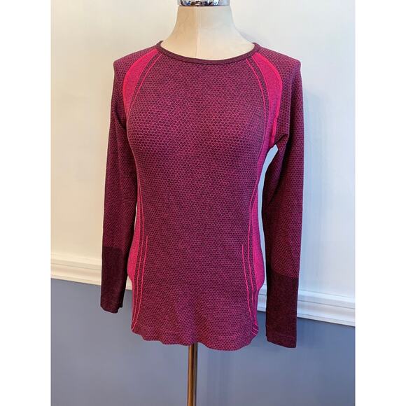 6/8 Work Out Women's Pink Purple Patterned Fitted Activewear Top Long Sleeve Thu - Picture 2 of 6